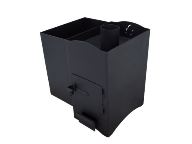 Печь банная Огонь с баком У (слева) (уголь, до 12 м3, металлическая дверка, 6 мм)