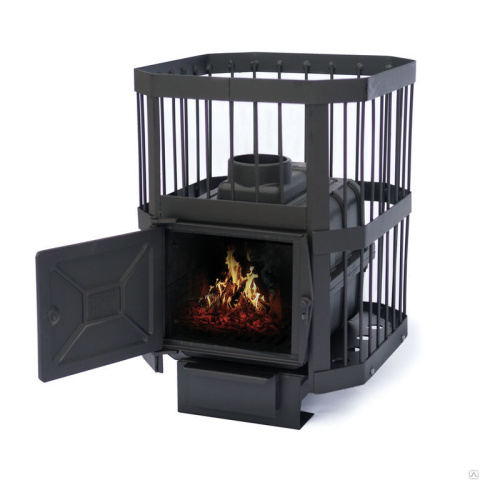 Печь банная чугунная , чугунная дверка без выносного топочного канала (сетка) (НМК)