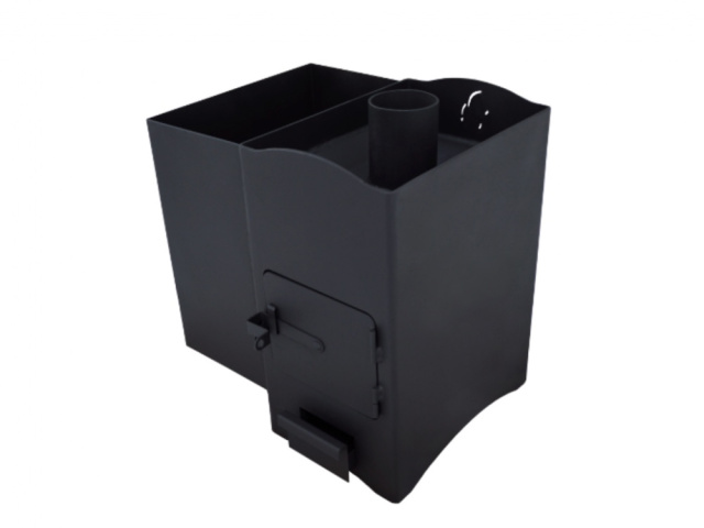 Печь банная Огонь с баком У (слева) (уголь, до 12 м3, металлическая дверка, 6 мм)